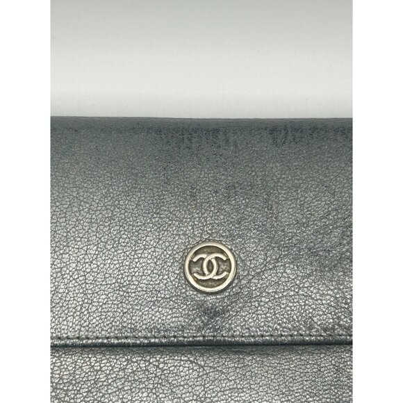 Chanel Metallic Grey Leather Long Wallet with CC Logo COA - Picture 5 of 16
